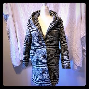 Plaid wool duffle coat with hood
